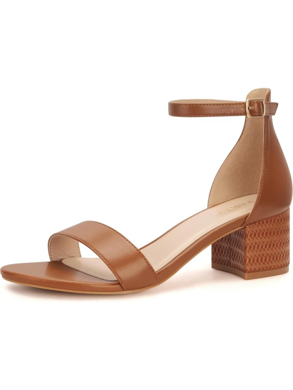 Women's Brown Faux Leather Open Toe Ankle Strap Low Block Chunky Heels Sandals